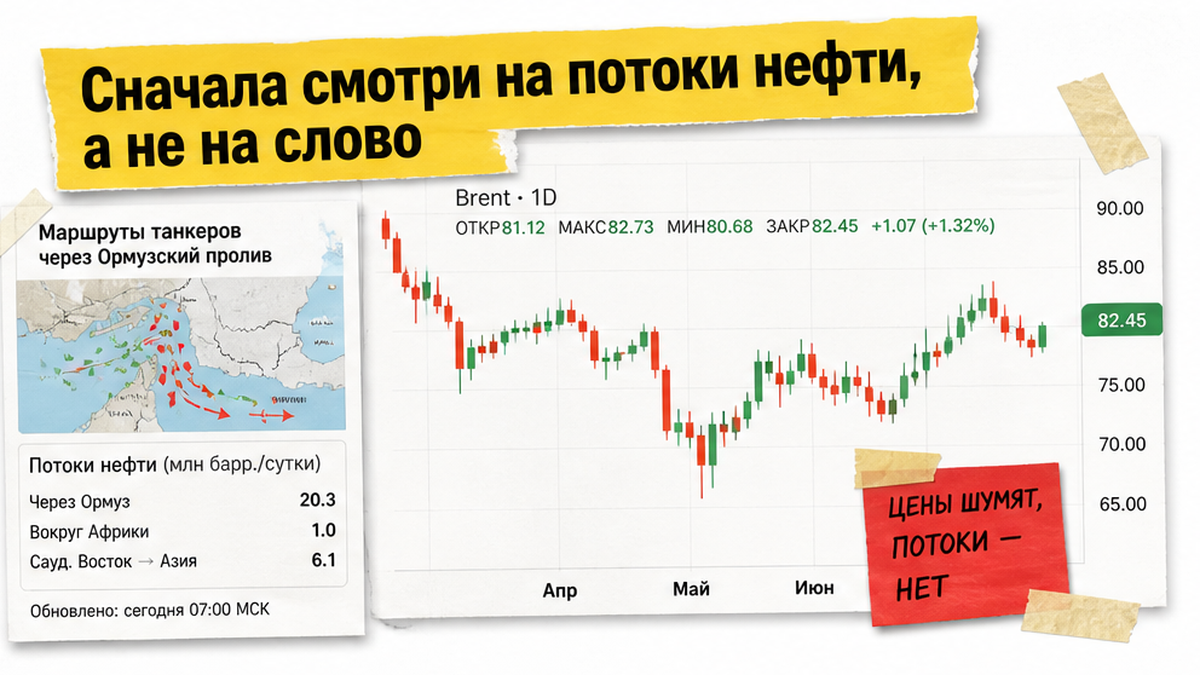 График и схема проверки потока нефти через Ормузский пролив